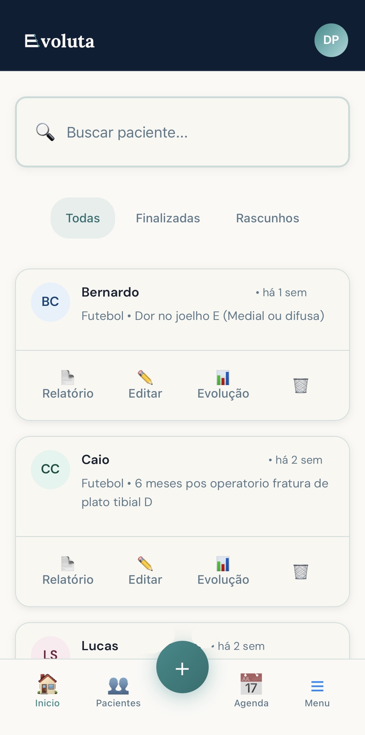 Dashboard do Evoluta